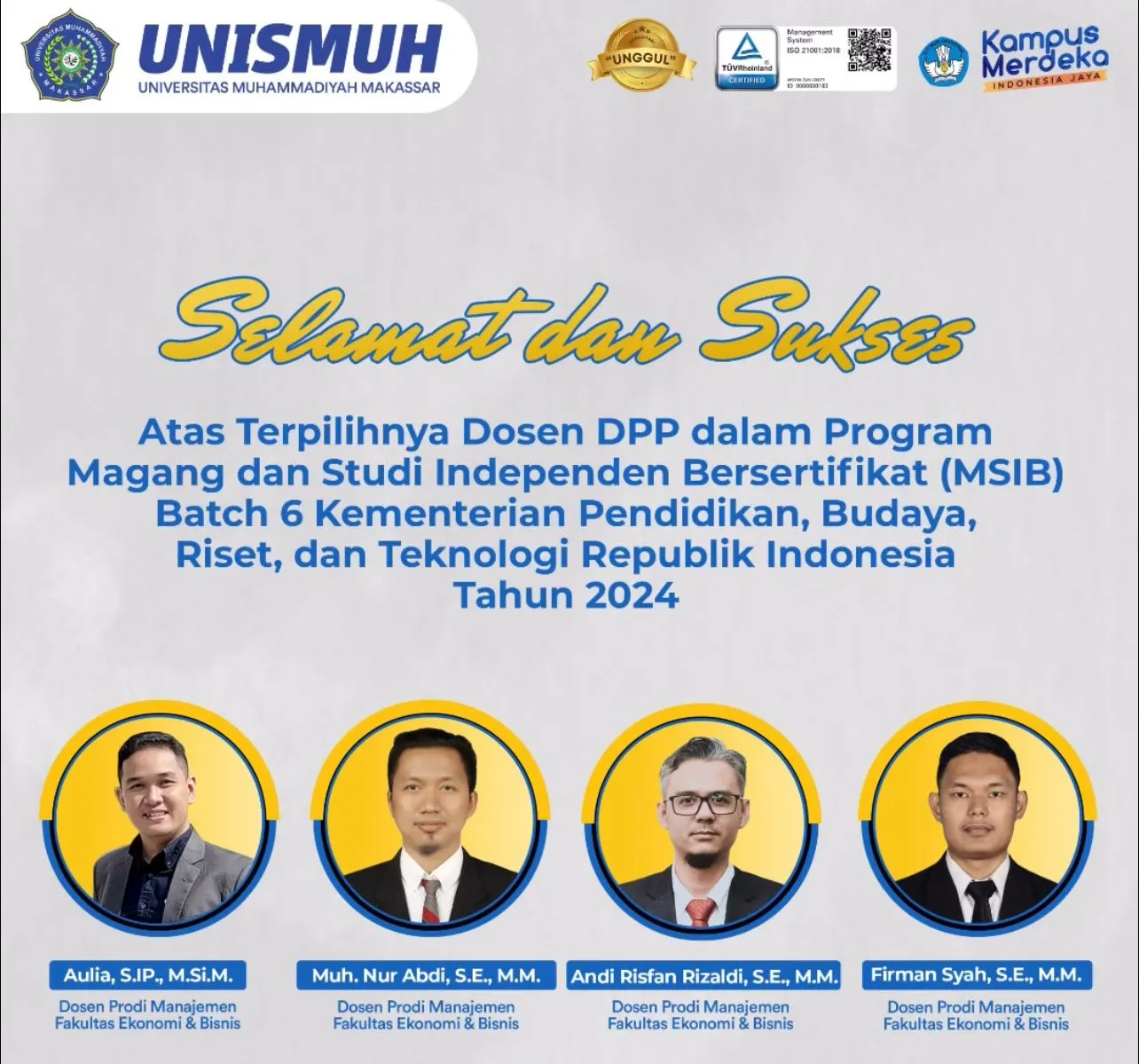 Empat Dosen FEB Unismuh Makassar terpilih sebagai DPP MSIB 6 Kemdikbudristek